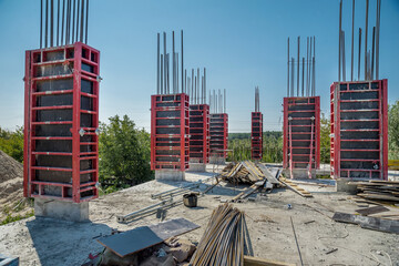 Column formwork panels on house construction.