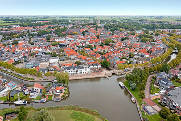 Fototapeta na wymiar Aerial panorama from the city Bolsward in Friesland the Netherlands