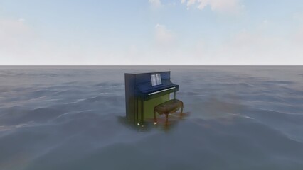 piano with nature background 3d render
