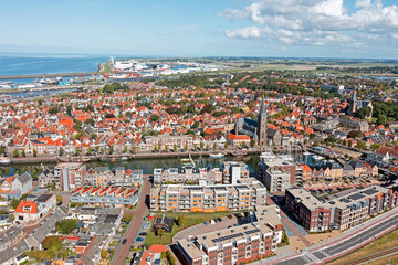 Fototapeta na wymiar Aerial from the city Harlingen at the IJsselmeer in the Netherlands