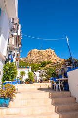 Beautiful white and picturesque houses in the Santa Cruz neighborhood in Alicante. Valencian...