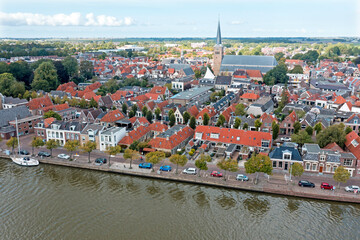 Aerial from the traditional city Franeker in Friesland the Netherlands