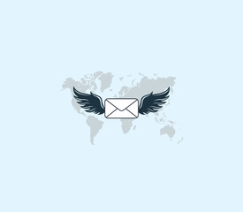 Flying wings mail envelop. Letter with wings vector sign. World post-day concept.