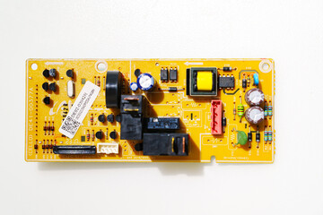 Electrical control board with radio parts on a white background