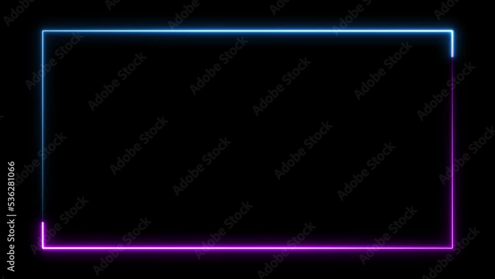 Poster computer generated color animation. 3d rendering neon frame of blue and pink colors on a black backg