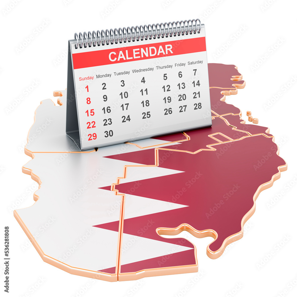 Aufkleber desk calendar on the map of qatar. 3d rendering