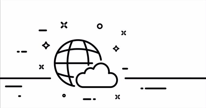Globe with cloud storage. Digital image, picture, landscape, online, remote server, data transfer, view. Internet concept. One line drawing animation. Motion design. Animated technology logo. Video 4K