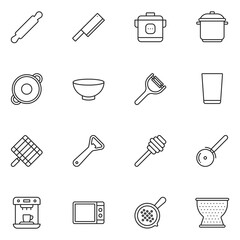 Kitchen Utensils Line Icon Set