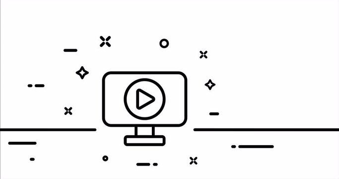 Player. Movie, watch, series, play button, cinema, video hosting, entertainment, pause, player, screen, Online concept. One line drawing animation. Motion design. Animated technology logo. Video 4K