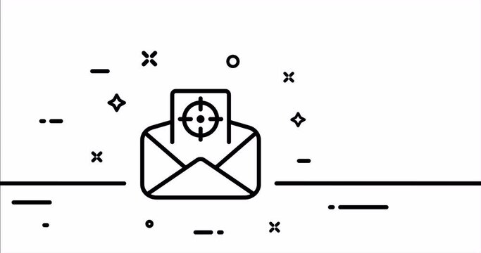 Mail with Sight. Aim, cursor, target audience, data analysis, targeting, goal, targetologist, achievement, planning. One line drawing animation. Motion design. Animated technology logo. Video 4K