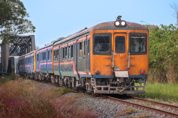 Fototapeta na wymiar Diesel railcar on the railway.