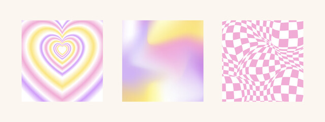 Y2k cool groovy backgrounds. Retro pop 70s cute hippie backdrop. Seventies psychedelic pattern wallpaper. Vector illustration in groovy trendy yellow, pink, violet colors