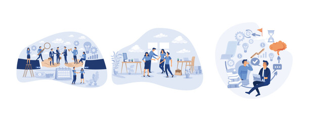 Business cooperation as new agreement or deal development tiny person concept, Professional work goals, attitudes and practices, Creativity as business development and innovations tiny person collecti