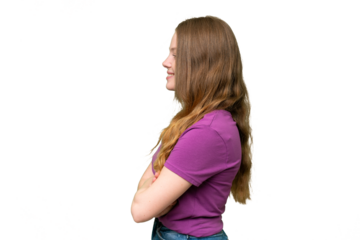 Young pretty woman over isolated background in lateral position
