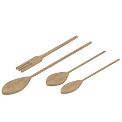 3d rendering illustration of wooden spoons and fork
