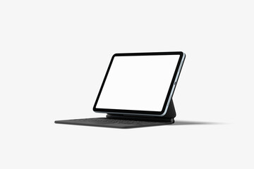 White screen laptop mockup with black keyboard on white background