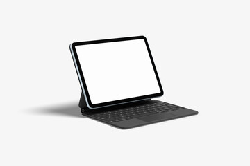 White screen laptop mockup with black keyboard on white background
