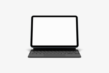 Fototapeta premium White screen laptop mockup with black keyboard on white background