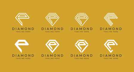 Set of P letter diamond monogram logo design bundles. The perfect logo to use for jewelry companies, mining industries and the like
