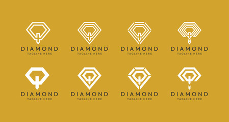 Set of Q letter diamond monogram logo design bundles. The perfect logo to use for jewelry companies, mining industries and the like