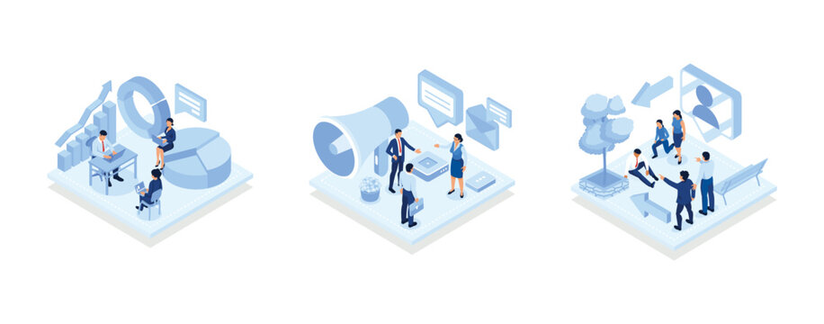 Corporate Culture, Workplace Culture, Communication Gap, Racial Discrimination, Company Team, Body Language, Bullying And Harassment Abstract Metaphor, Isometric Vector Modern Illustration