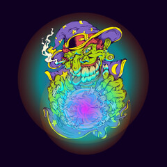 halloween witch monster, witch with light bulb power