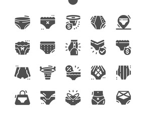 Lingerie. Shop underwear. Female fashion. Corrective lingerie. Underclothes, bikini, thong. Vector Solid Icons. Simple Pictogram