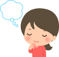 目を閉じて考え事をする笑顔の女性