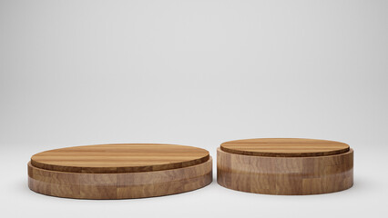 two realistic wood podium in 3d rendering