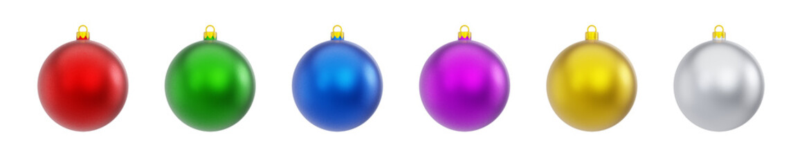 Christmas balls with a beautiful finish in a wide variety of colors. Christmas ornaments pack. Realistic rendering.