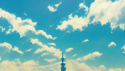 Obraz premium The tower, sky and clouds, Generative AI