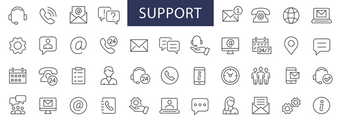 Support & Help thin line icons set. Support editable stroke icons. Help, Contact, Consulting, Advice, Service. Vector