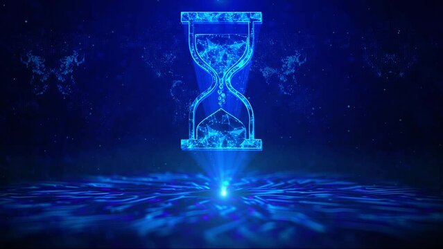 Loading Hourglass Text with HUD Rotation Digital Technology interface Sci Fi Hologram Cyberspace Loop Clock, alarm clock, around the clock, Time management, reminder, stopwatch. Punctuality concept