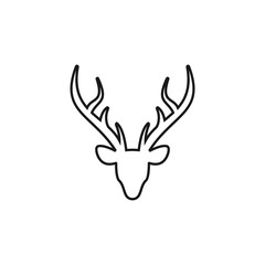 Black contour line silhouette of deer head with antlers. vector flat outline icon isolated on white background