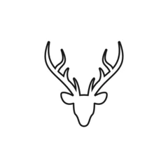 Foto op Canvas Black contour line silhouette of deer head with antlers. vector flat outline icon isolated on white background © Ne Mariya