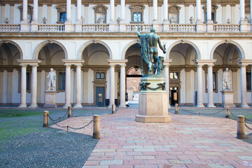 Courtyard of Brera Academy (Pinacoteca di Brera) in Milan, Italy