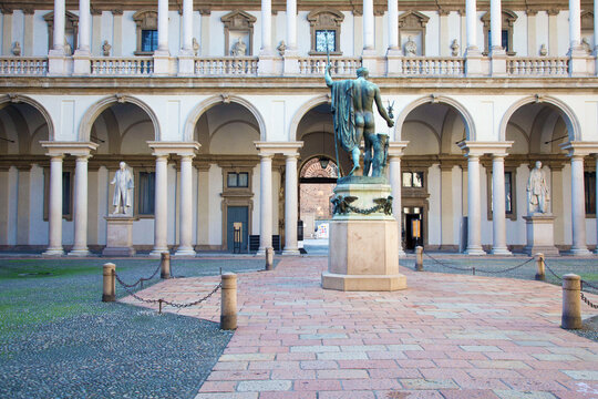 Courtyard Of Brera Academy (Pinacoteca Di Brera) In Milan, Italy