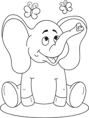 Coloring page outline of cartoon smiling cute elephant. Colorful vector illustration, summer coloring book for kids.