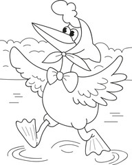 Coloring page outline of cartoon smiling cute duck. Colorful vector illustration, summer coloring book for kids.