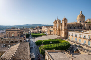 Naklejka premium Aerial view of the beautiful Duomo of Noto