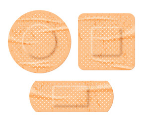 Medical adhesive bandages set, realistic 3d beige sticky plaster patches for first aid