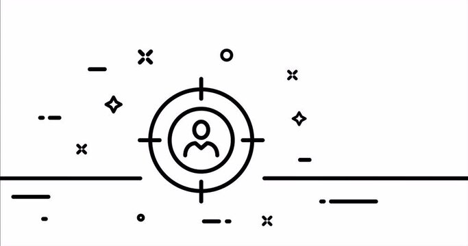 Man at gunpoint. Aim, cursor, target audience, targeting, goal, targetologist, achieve, planning. Business concept. One line drawing animation. Motion design. Animated technology logo. Video 4K