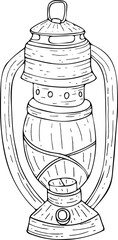 Hand drawn kerosene lamp icon. Vector illustration, doodle style.