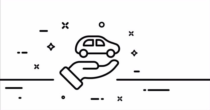 Automobile in the hand. Car, rise, insurance, accident, fire, parking, recorder, Service station. Traffic rule concept. One line drawing animation. Motion design. Animated technology logo. Video 4K