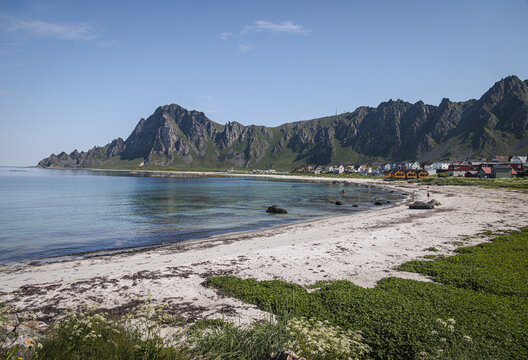Beach and mountains at Bleik, Vesteralen, Nordland, Norway