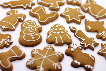 Christmas gingerbread handmade on white background.