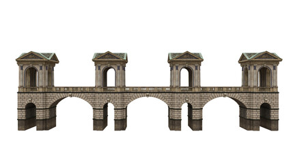 Fototapeta premium Old stone bridge with covered arches. 3D illustration isolated.