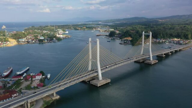 Drone Aerial View Bahteramas Bridge in Kendari, South East Sulawesi. Indonesian Potraits
