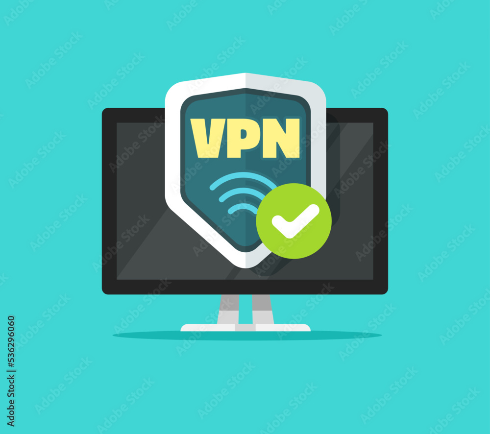 Poster vpn on pc computer technology icon vector service server or virtual private privacy network shield d