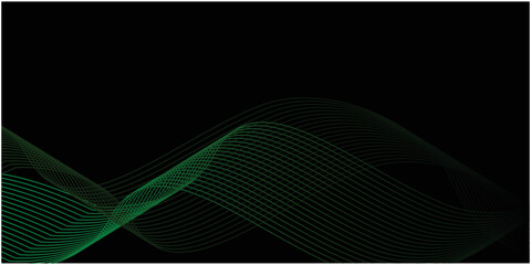Green abstract line wave and black background
